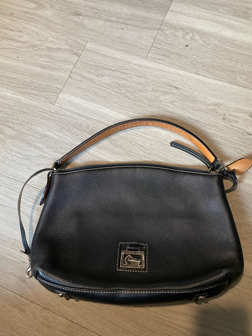 Dooney & Bourke Black Leather Shoulder Bag with Tan Trim
